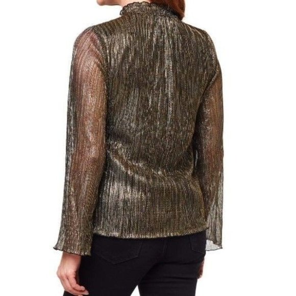 Colleen Lopez Smock-Neck Shimmer Blouse 770-541 Silver XS - Picture 2 of 2